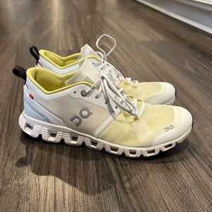 Women’s On Running White and Light Yellow Athletic Shoes